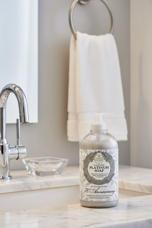 Luxury Platinum Soap bottle with label on a white background